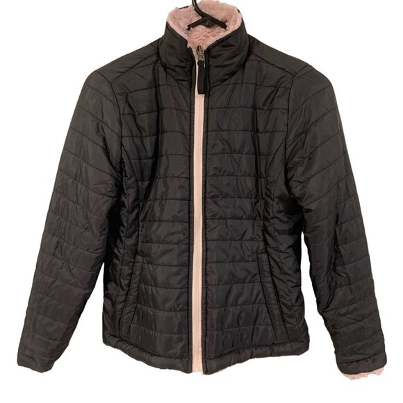 ME JANE Reversible Sherpa Jacket Womens Medium Full Zip Quilted Fuzzy Coat Warm - Picture 4 of 7